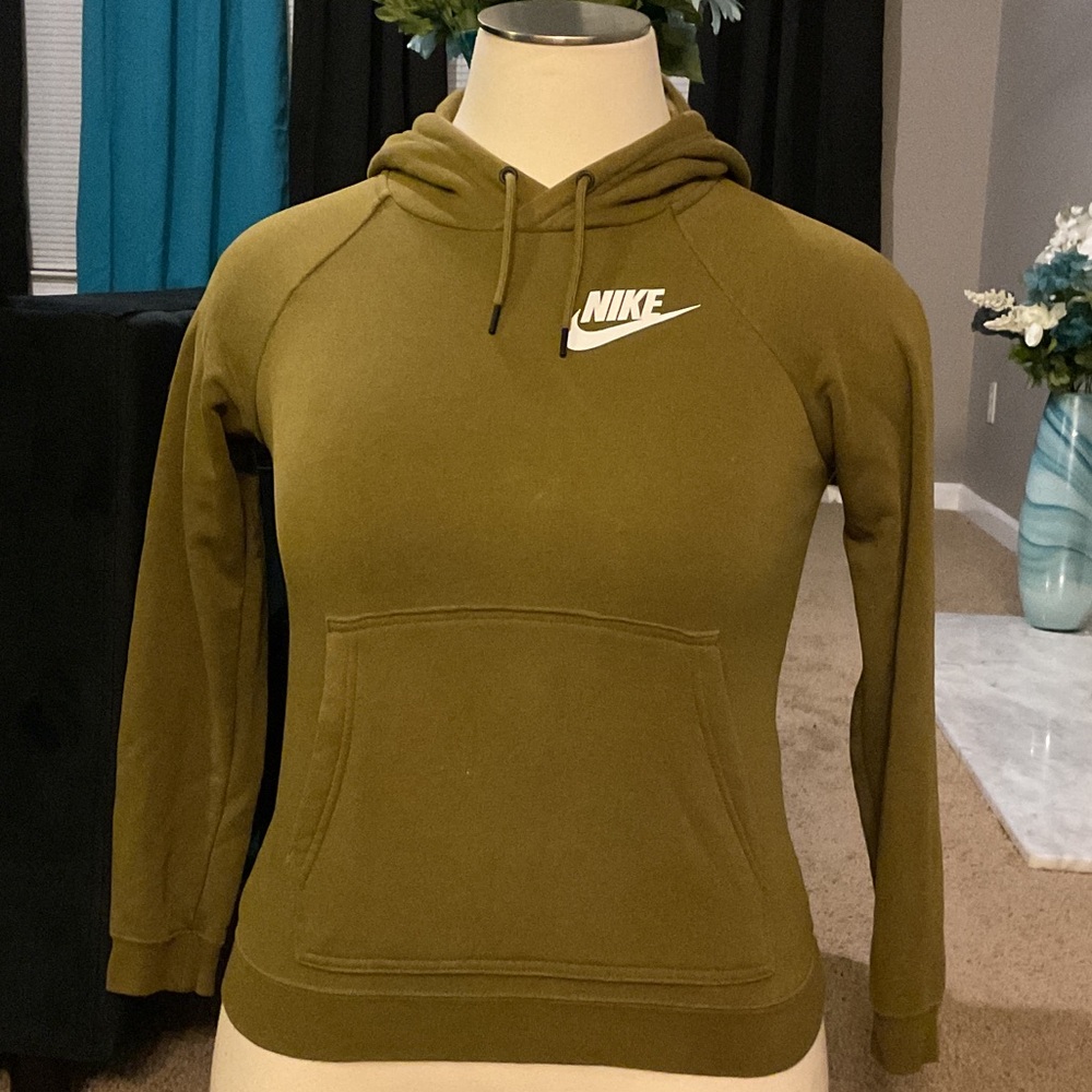 Nike Women’s Olive Green Pullover Hoodie with White Swoosh